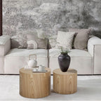 Small Wood Side Table Round Nesting End Table Coffee Tables Nesting Tables Set of 2 for Living Room Bedroom Office No Need Assembly Oak 18.8" W x 14.9" H