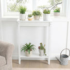 Small Console Table with Shelf Little Narrow Entryway Table Skinny Thin High Tall Display Stand for Entry Hall Hallway, Foyer, as Eextension for Long Behind Couch Sofa Table/Kitchen Countertop, White