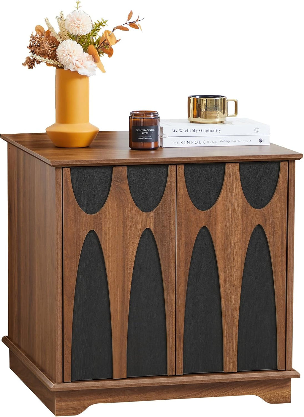 Bifins 24inch Large Square End Table with Storage,Mid Century Modern 2 Door Sofa Side Table with Shelf for Living Room Office