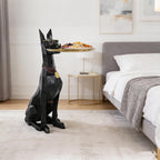 29in Geometric Dog Accent Table with Tray Butler Statue Animal Side Table for Modern Home Decor Dog Butler Statue with Tray Animal Accent Table for Living Room, Bedroom, Study, Patio (Black)