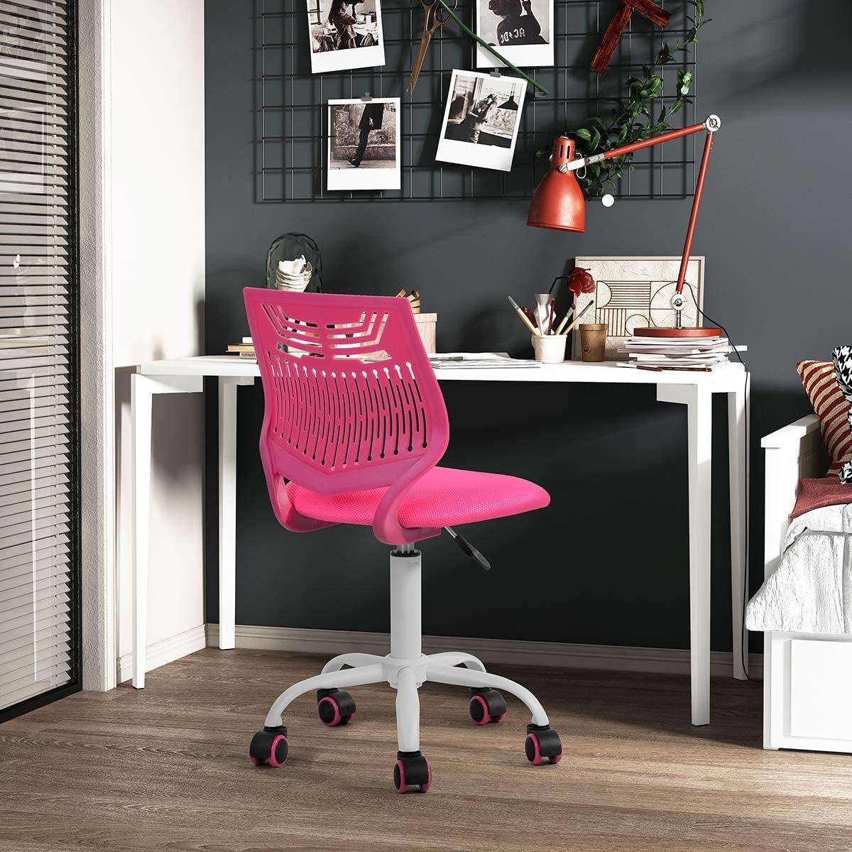 COZYCASA Task Chair for Teens Boys Girls 360 Slip Wheels Breathable Fabric Soft Pad Swivel Seat Ergonomics Backrest, Height Adjustable Liftup 29.5"-34.3" (Pink)