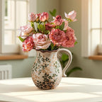 Green and Beige Vintage Vase with Handle,Retro Chinoiserie Vase,Farmhouse Antique Decorative Ceramic Vases for Home Decor,Living Room, Bookshelf, Office, Grand Millennial Decor(H8.05 Inch)