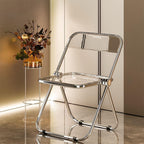 Acrylic Folding Chair with Electroplated Frame Multi Purpose Transparent Chair for Living Room Dining Room(Clear)