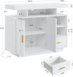 IRONCK Buffet Cabinet, Sideboard Cabinet with Power Outlet and LED Light, Modern Storage Cabinet with Drawer and Shelves, White