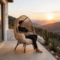 Outdoor Egg Chair Wicker, 400lbs Capacity, 8-Inch Cushion, Weather-Resistant PE Rattan Balcony Chairs(Natural)