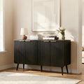 47.2" Versatile Fluted Wooden Storage Sideboard, 4-Door Buffet Cabinet with Adjustable Shelves, Functional Credenza for Living, Dining Room & Entryway Decor, Black