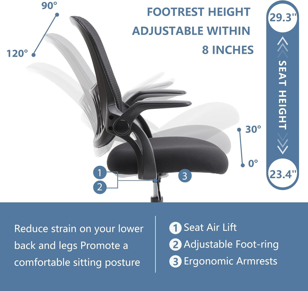 DUMOS Drafting Chair with Flip-up Arms, Tall Office Standing Desk Chair with 360° Swivel Rolling Wheels, Counter Height Adjustable, High Ergonomic Mesh Computer Chairs, Ink