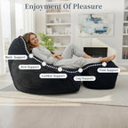 WHGBJA 4FT Bean Bag Chair for Adults/Kids with Ottoman,35D Memory Foam Filled,Cozy Fluffy Gaming Chair for Living Room, Bedroom (Black)