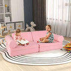 Costzon 8 Pcs Modular Kids Play Couch, Toddler Sectional Sofa Chair, Convertible Baby Pink Sofa & Floor Cushion, Bedroom & Playroom Furniture for Building Fort Gift for Boys Girls 3+ (Pink)