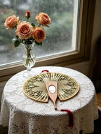 Antique Mirrored Mechanical Folding Fan for Women | Vintage Olive Wood, Swallow Pattern, Lace Trim, Victorian Style, Hidden Mirror