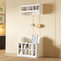 Shoe Storage Bench with Shelves and 4 Hooks, Elegant Hall Tree with Shoes Cubbies and Wall Mounted Coat Rack, Entryway Organizer For Hallway, Foyer, Mudroom, White