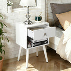 Bonnlo White Nightstand Set of 2, Modern Bedside Table with Drawer Open Shelf, End Table with Solid Wood Legs for Bedroom,