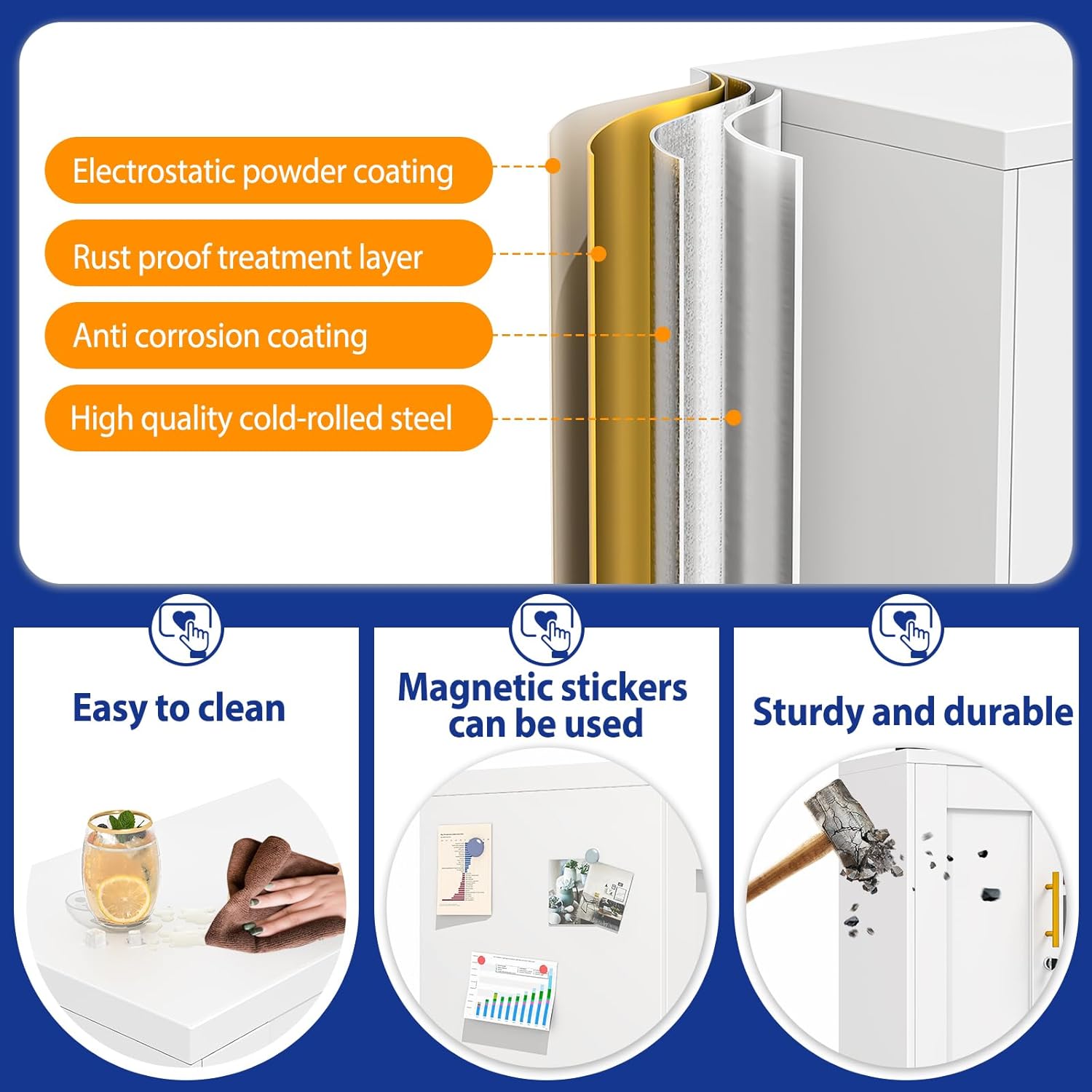 GAIOUS Metal Storage Cabinet with Lock and Wheels, Steel Tool Cabinet with 2 Door and 2 Adjustable Shelves, 35” Tall Lockable File Cabinet, Garage Cabinet, Rolling Cabinet for Home Office - White