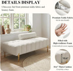 53.2" Width Ottoman Bench, Teddy Upholstered Accent Sofa with Metal Legs, Comfy Love Seat Couches with Adjustable Backrest, End of Bed Bench for Bedroom, Entryway (Beige-Teddy)