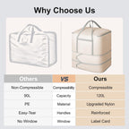 Comforter Storage Bag - 120L Bedding Storage Bags for Closet and Moving, Washable Blanket Storage Bag, Ultra Space Saving Self Compression Organizer, 2-Pack, Beige