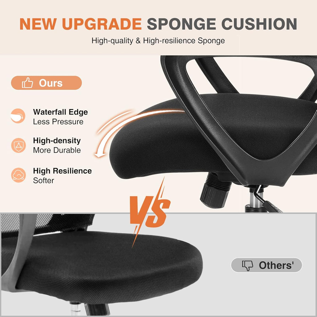 Sweetcrispy Home Office Managerial Executive Chair with Ergonomic Design, Mid-Back Mesh Swivel, Comfortable Lumbar Support, Comfy Arms for Bedroom,Study,Student, Black