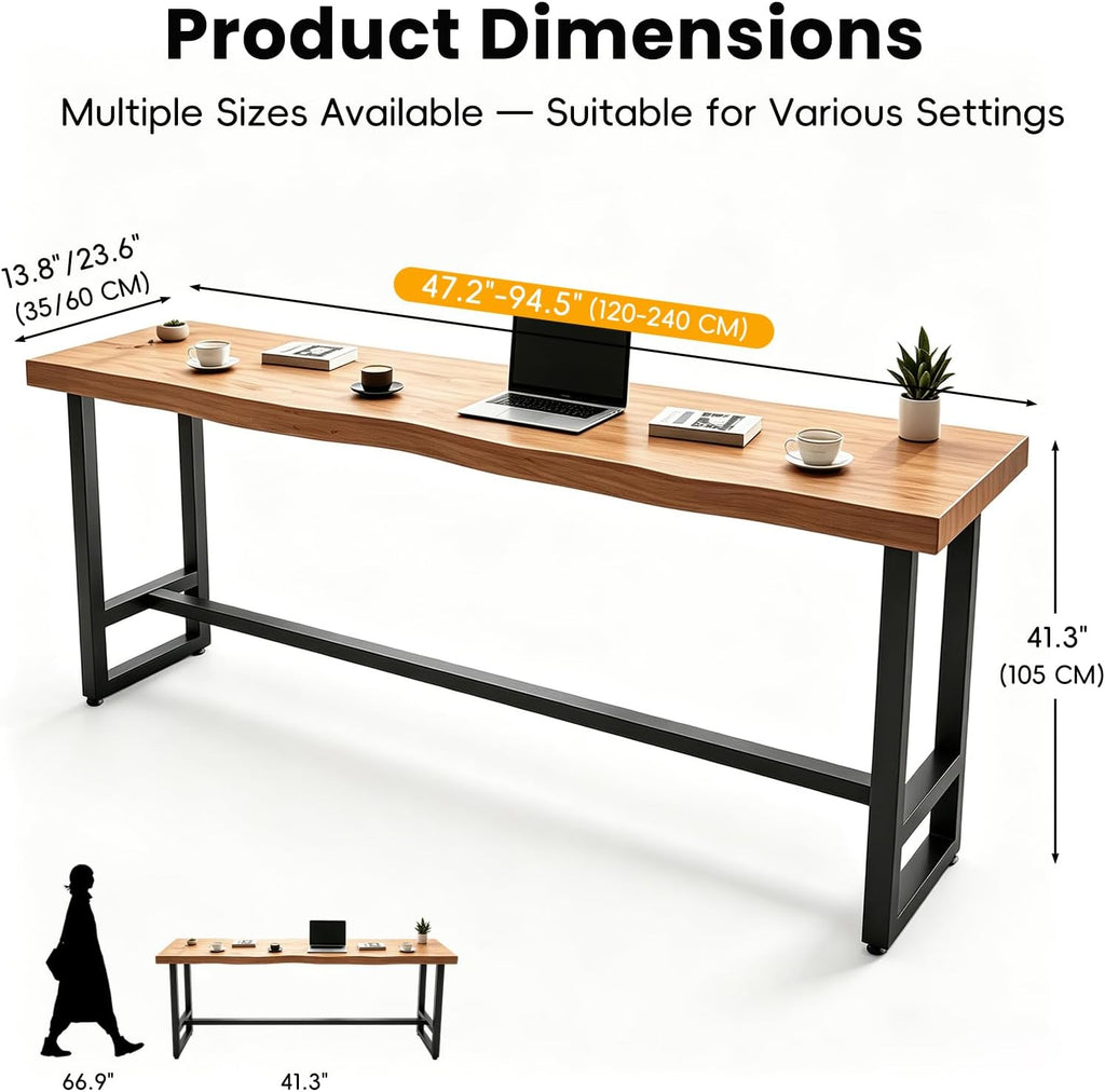 Live Edge Bar Table,Long Counter Height Dining Table,Solid Wood Pub Table,2 in Thick Live Edge Top for Kitchen,Dining Room, Coffee Shop,or Small Space(Stool not Included)