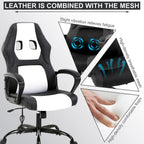 Gaming Chair Massage Office with Lumbar Support Headrest, Ergonomic Desk Padded Armrest, PC Racing Style Computer Chair, Modern Rolling Swivel White, 19.3 x 18.1 45.7 inches