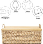 Handmade Water Hyacinth Woven Storage Basket with Lid, Multi - Functional Wicker Organizing Baskets (Large)