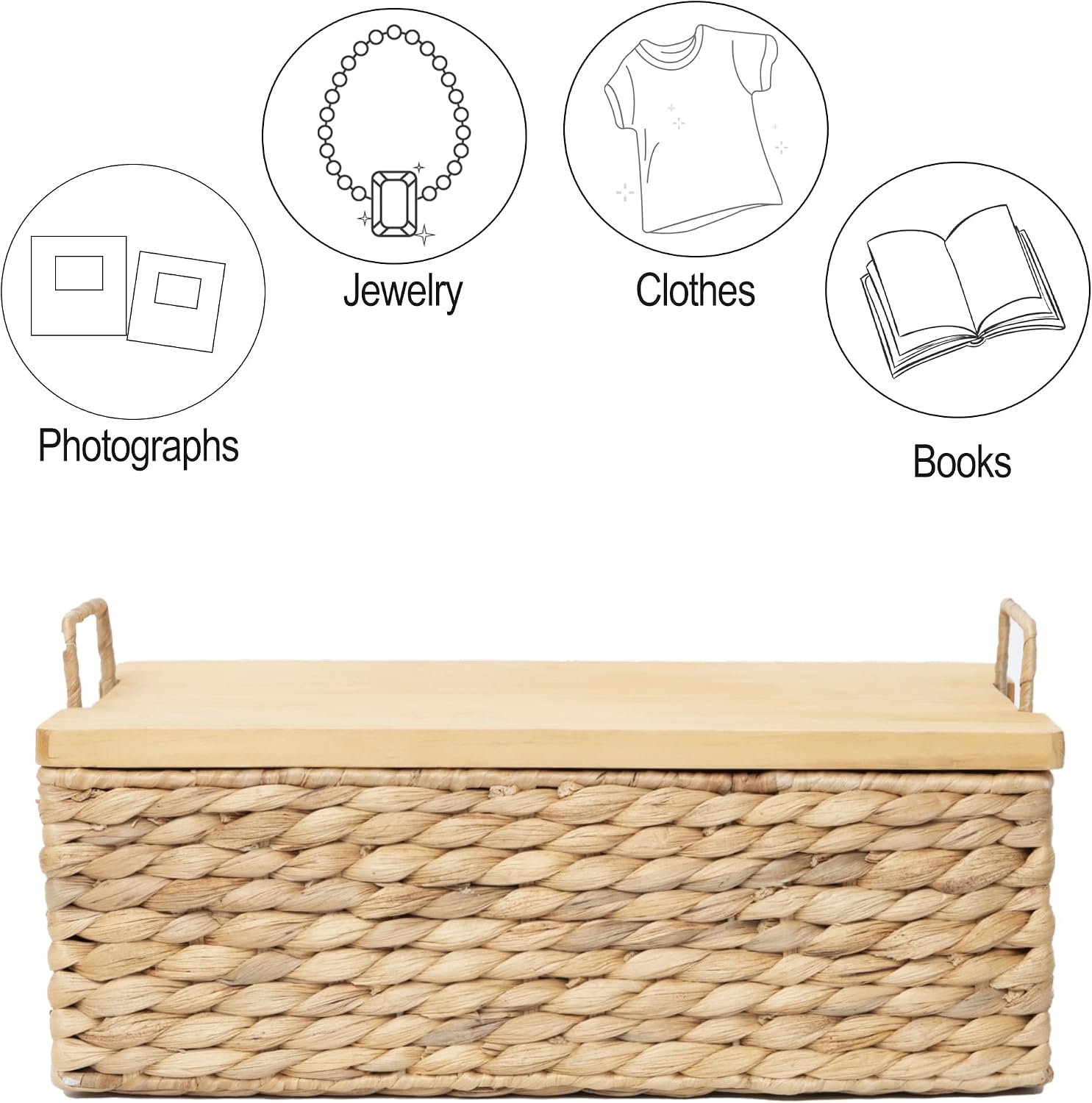 Handmade Water Hyacinth Woven Storage Basket with Lid, Multi - Functional Wicker Organizing Baskets (Large)