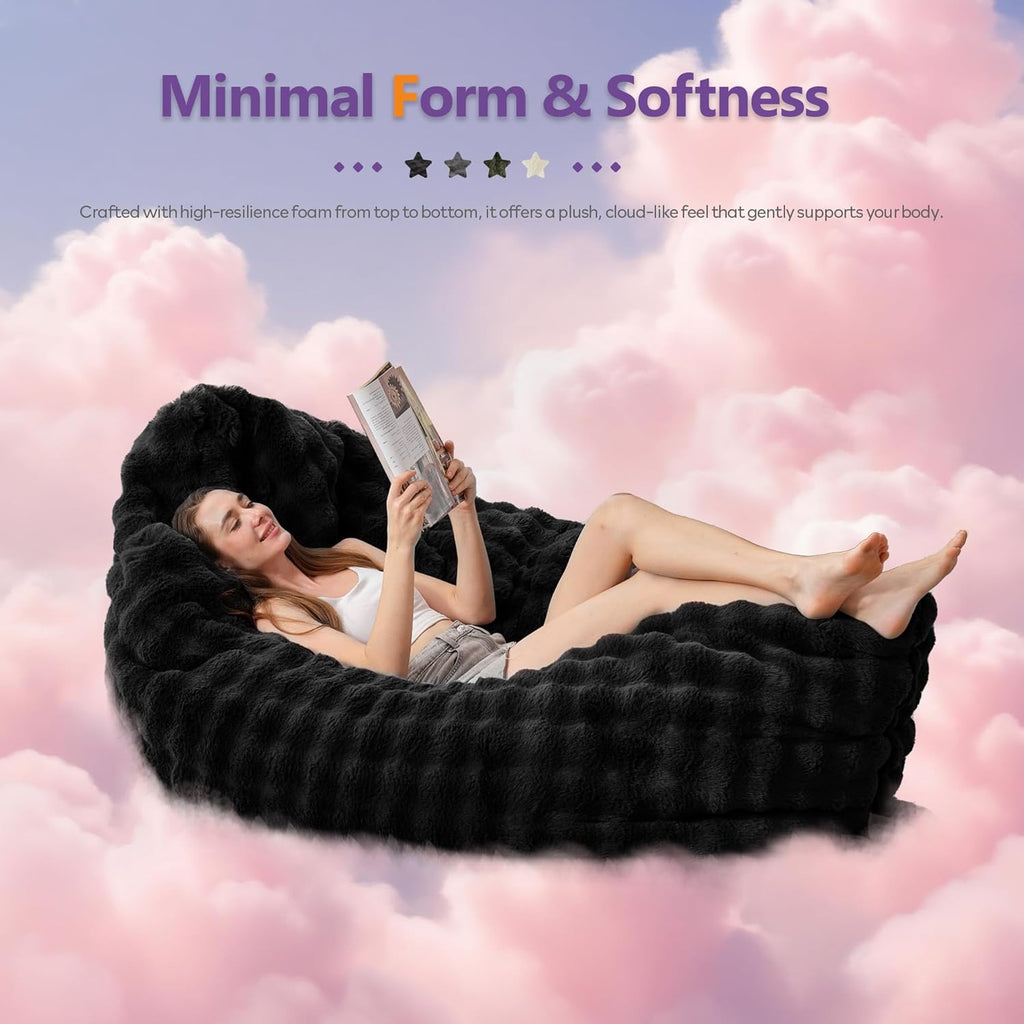 TYBOATLE 3 in 1 Giant Bean Bag Chair for Adults, Plush Fluffy Bean Bag Couch w/High-Density Memory Foam Filling, Convertible Floor Sofa to Mattress for Dorm, Apartment (Black)