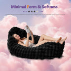 TYBOATLE 3 in 1 Giant Bean Bag Chair for Adults, Plush Fluffy Bean Bag Couch w/High-Density Memory Foam Filling, Convertible Floor Sofa to Mattress for Dorm, Apartment (Black)