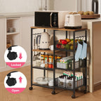 SWTYMIKI Kitchen Island Cart on Wheels - 4 Tier Rolling Kitchen Table Cart with Storage Shelves, 6 Removable Hooks& Locking Casters, Coffee Bar Cabinet for Dining Room Pantry Office, Espresso