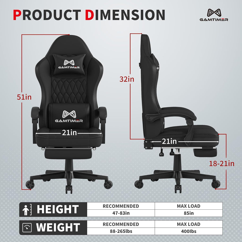 Gamtimer Gaming Chair with Footrest, Ergonomic Computer Chair, PU Breathable Material with Headrest and Lumbar Support, Suitable for Silla Gamer and Adults (White)