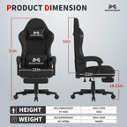 Gamtimer Gaming Chair with Footrest, Ergonomic Computer Chair, PU Breathable Material with Headrest and Lumbar Support, Suitable for Silla Gamer and Adults (White)