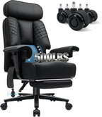 HOFFREE 500lbs Big and Tall Office Chair for Heavy People Executive Desk Chair with Adjustable Lumbar Support Comfy Wide Office Chair,Adjustable Padded Armrest,PU Leather,Black