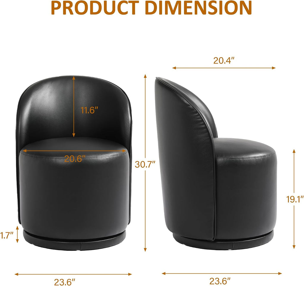 Lumibee Faux Leather Swivel Barrel Dining Chairs Set of 4, Modern Upholstered Round Dining Chairs with 360° Rotation, Comfy Armless Accent Makeup Vanity Chair for Dining/Living Room Kitchen, Black