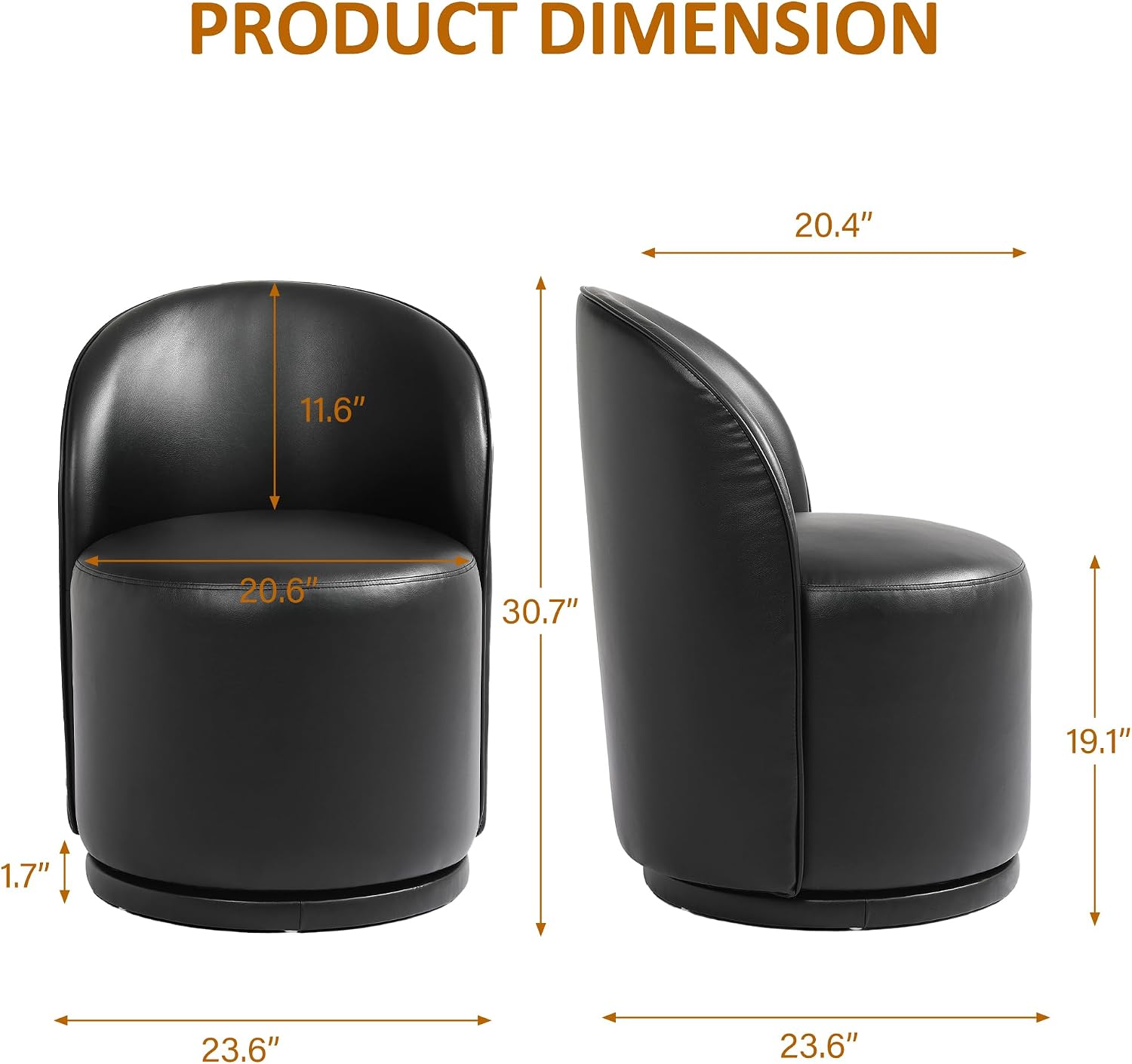 Lumibee Faux Leather Swivel Barrel Dining Chairs Set of 4, Modern Upholstered Round Dining Chairs with 360° Rotation, Comfy Armless Accent Makeup Vanity Chair for Dining/Living Room Kitchen, Black