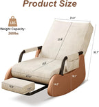 Rocking Chair Nursery, Comfortable Upholstered Recliner Rocker with Foot Rest, Side Pocket and Adjustable High Backrest, Soft Corduroy Modren Rocking Chair Living Room Bedroom, Beige