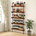 TONGMO 5-Tier Wall Mounted Wine Rack, Industrial Pipe Floating Bar Shelves, Liquor Bottle Display Shelf Holds 40+ Bottles, Space-Saving Storage for Home Bar Kitchen Dining Room, 31.5” W x 79” H