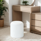 Round Ottoman with Storage, Teddy Upholstered Foot Rest Vanity Stool with Tray, Multifunctional Coffee Table for Living Room Bedroom