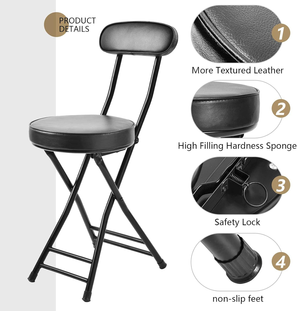 H HOMEWINS Cushioned Padded Folding Stool,1PCS 23.6-Inch Counter Height Bar Stool,Portable Folding Stool with Handle for Fishing Hiking Gardening Travel BBQ
