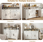 Lahomie Sideboard Buffet Cabinet with Storage, 55" Kitchen Buffet Cabinet with Charging Station, Farmhouse Coffee Bar Station with Drawers and Doors, Credenza for Kitchen Living Room Entryway, White