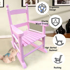 Kids Rocking Chair with Slatted Seat & Backrest, Wooden Porch Rocker for Kids Age 3-8 Indoor & Outdoor, Easy Assembly (Light Pink)