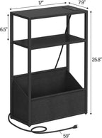 TUTOTAK Keep Phones Charged & Books Organized with Slim 3-Tier Side Table with Charging Station for Living Room Bedroom TB01BK095