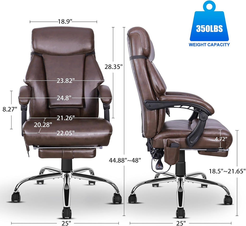 Kneading Massage Executive Office Chair, 3D Back Massage Heated Office Desk Chair with Reclining Backrest, Footrest & Height Adjustment