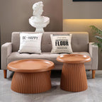 19.69" Round Light Terracotta MGO End Table for Indoors and Outdoors, Mid-Century Modern Magnesium Oxide Fluted Base Side Table, Circle Fluted End Table for Living Room Patio