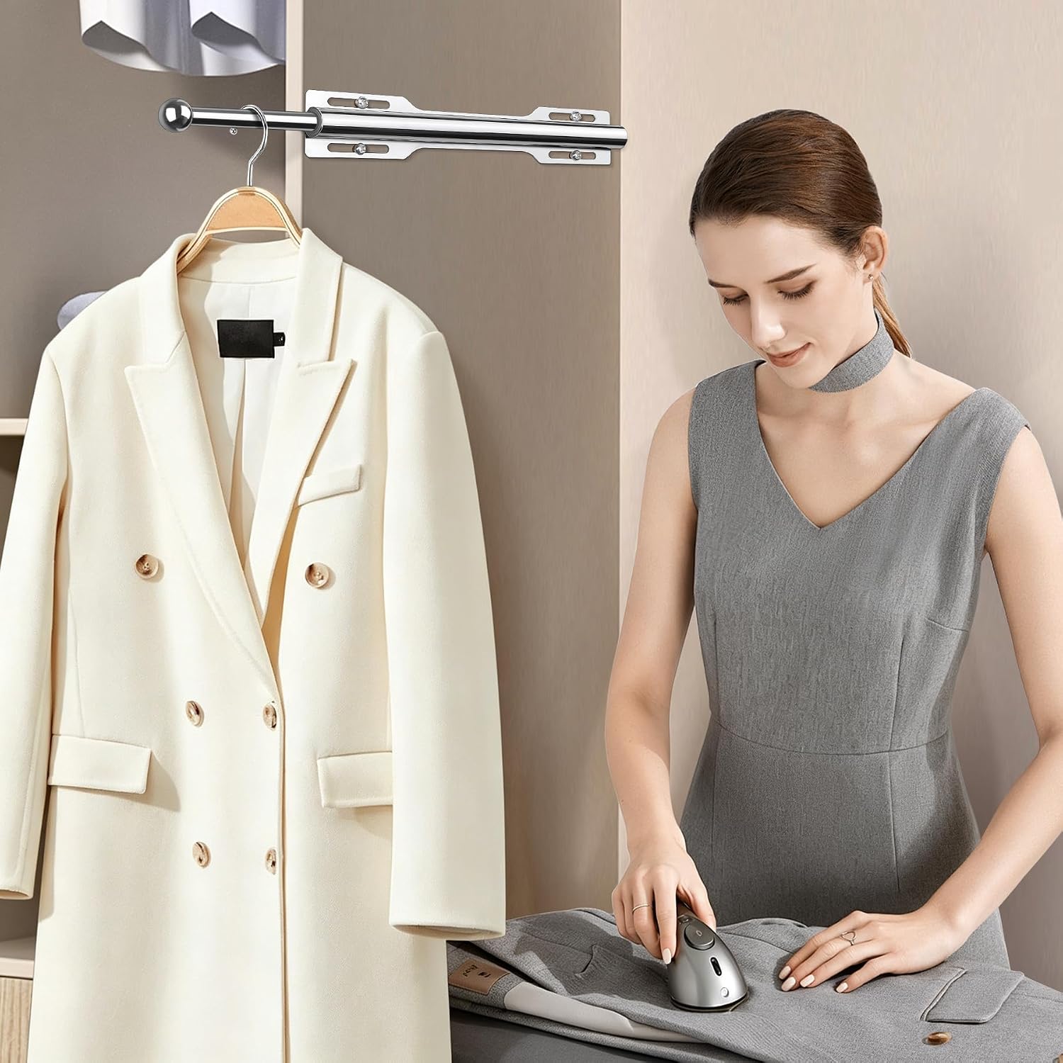 Valet Rod For Closet Pull Out, Heavy Duty Adjustable Valet Rod For Closet, Laundry Room, Bedroom, Bathroom (Chrome)
