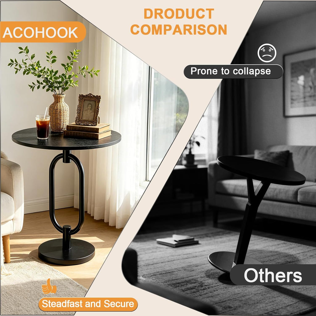 17In Black Round Side Table Modern End Table Stable Sofa Side Table with Heavy Duty Base Integrated Accent Coffee Table Nightstand for Living Room Bedroom Backyard
