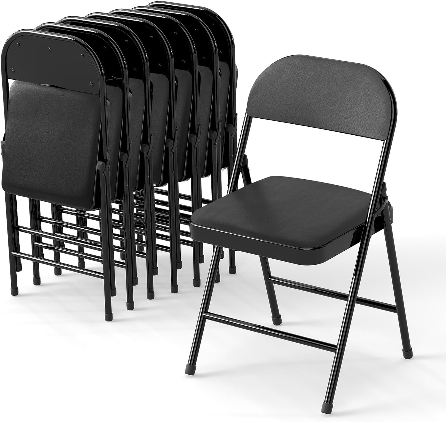 8 Pack Leather Padded Folding Chair, Metal Frame with Pu Leather Seat & Back, 650 LB Capacity Pu Leather Folding Chair with Comfortable Cushion for Events Home Office Black