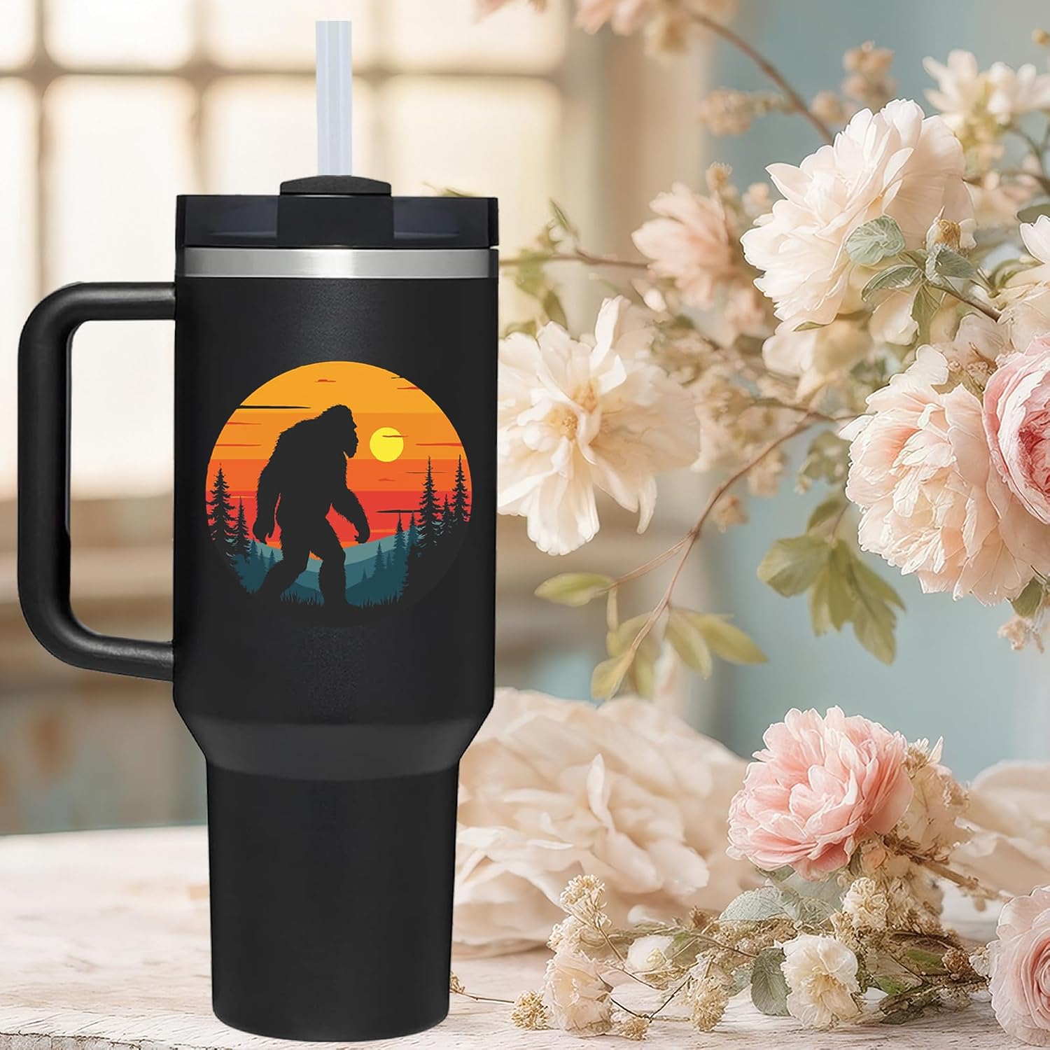 Bigfoot Gifts.40oz Bigfoot Tumbler with Handle.40oz Bigfoot Cup Tumblers Gift.Birthday Christmas Gifts for Bigfoots Lover Women.