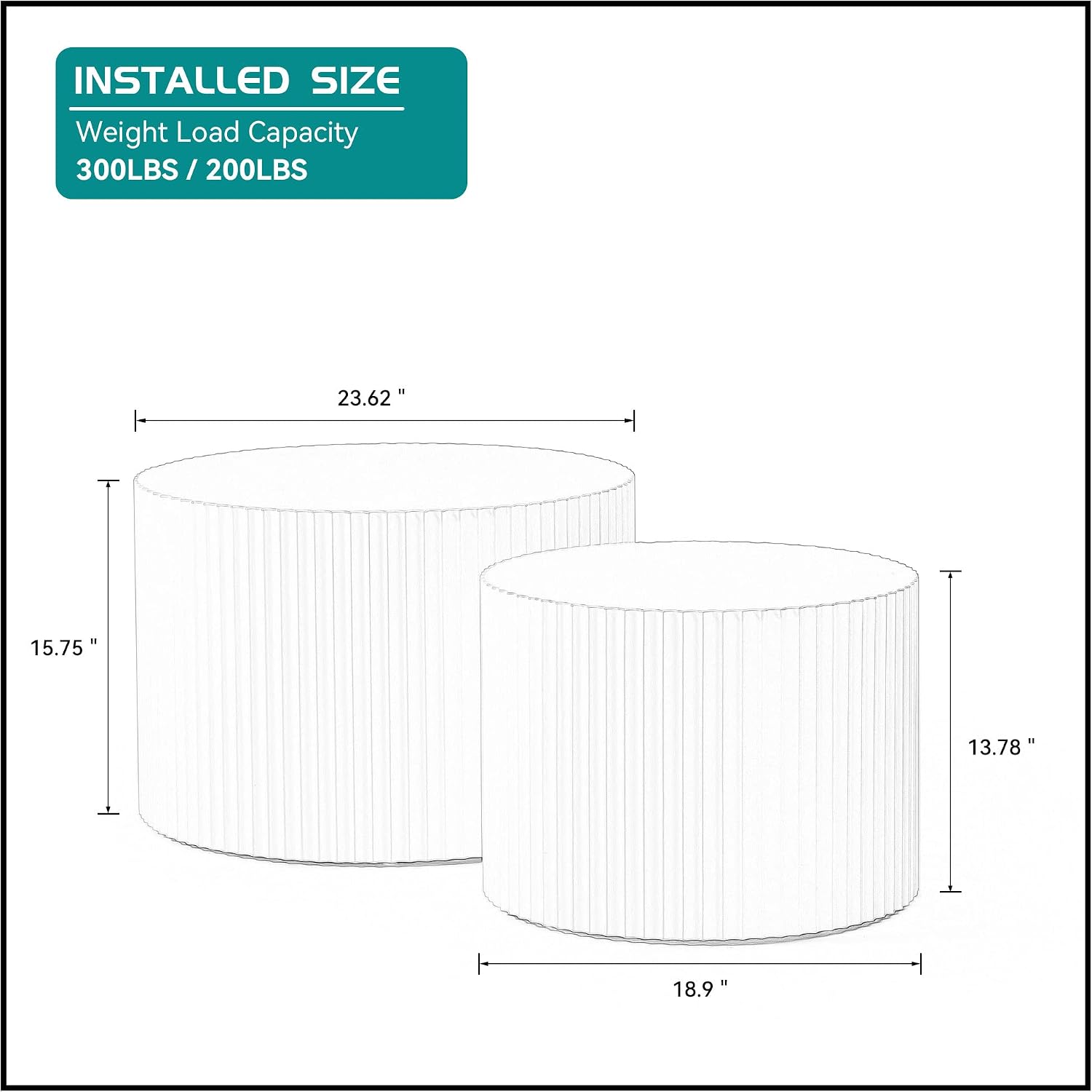 42.52'' White Round Nesting Coffee Table Set of 2 Modern Drum Side End Table for Living Room, Contemporary Wood Circle Embossed Design, No Assembly, White