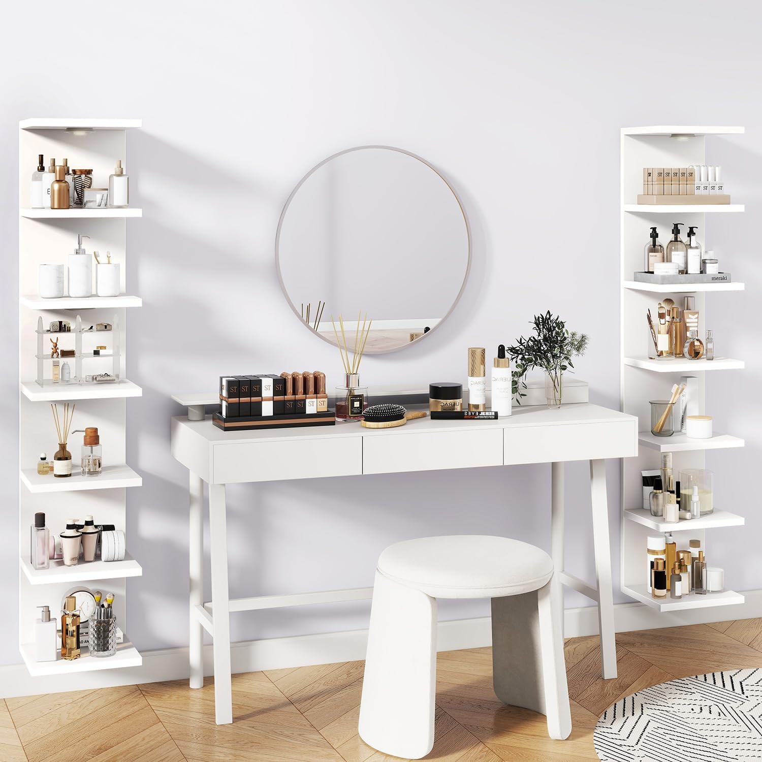 IBUYKE 7 Tier Wall Shelf Unit Floating Shelves with LED Lights,Lack Shelf for Wall Storage,Wall Mounted Vertical Display Shelf for Bedroom,Office,Bathroom White WBC017W