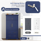 roomfitters 73 Inch Large Kitchen Pantry with 4 Doors, Pull-Out Trays and Cake Pan Organizer, Blue