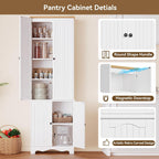 72'' Tall Kitchen Pantry Cabinet, Kitchen Storage Cabinets with 4 Doors and 5 Shelves, Wooden Food Pantry Farmhouse Cupboard Buffet for Dining Living Room, White