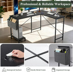 L Shaped Desk, 50 Inch Reversible Computer Desk Corner Gaming Table with CPU Stand & Storage Bag, Sturdy Metal Frame PC Workstation for Home Office, Black Wood